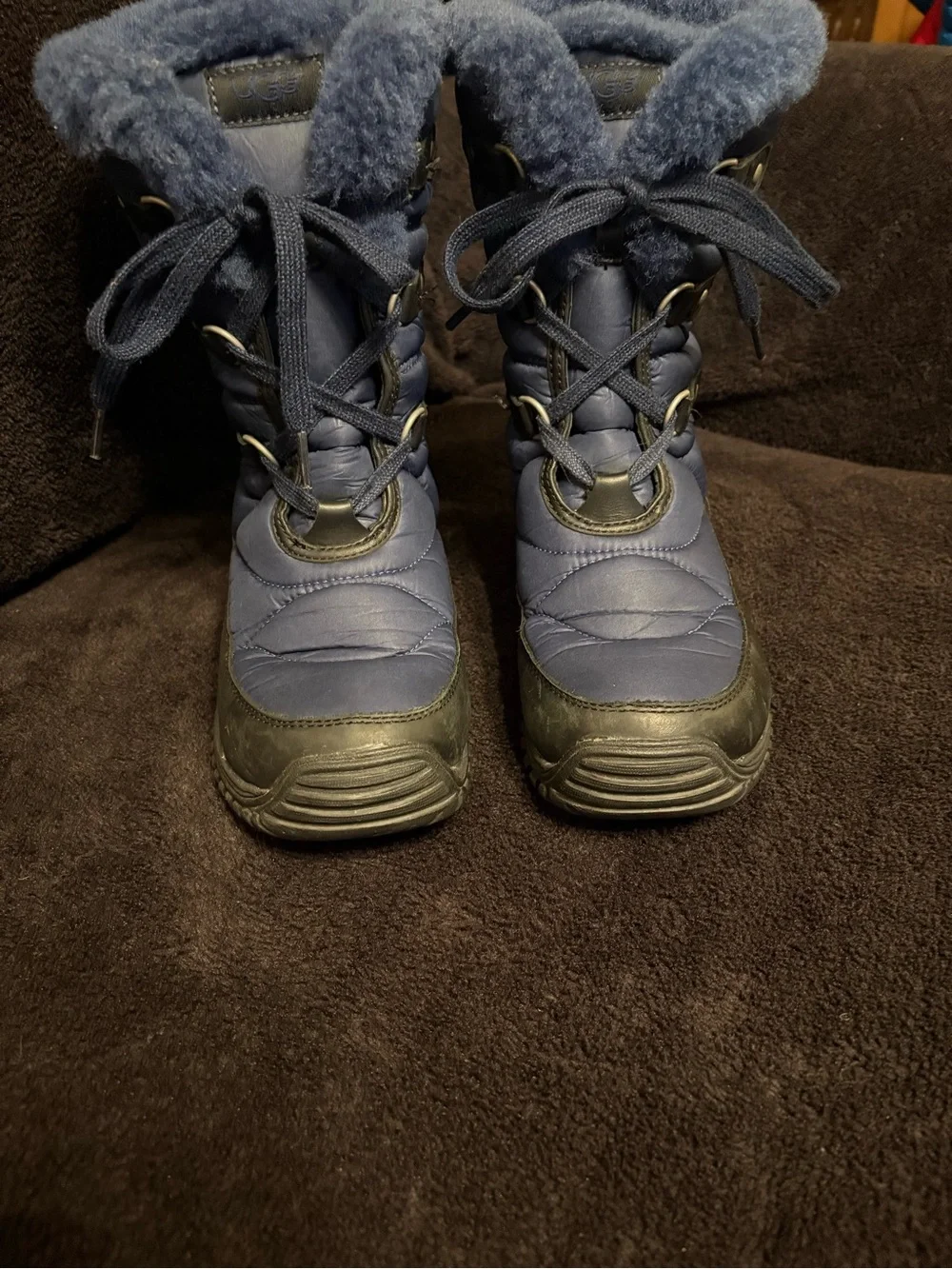 UGG Lorien Waterproof Insulated Sheepskin Navy Blue Snow Boots Women’s 6.5